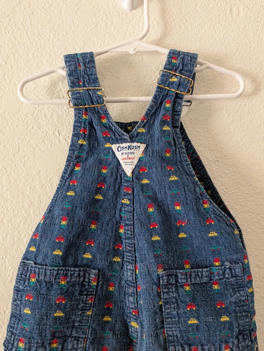Vintage Oshkosh B'gosh Cars Denim Jean Vestbak Short Overalls Size 4T